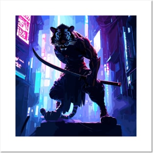 Tiger warrior in cyber city tokyo Posters and Art